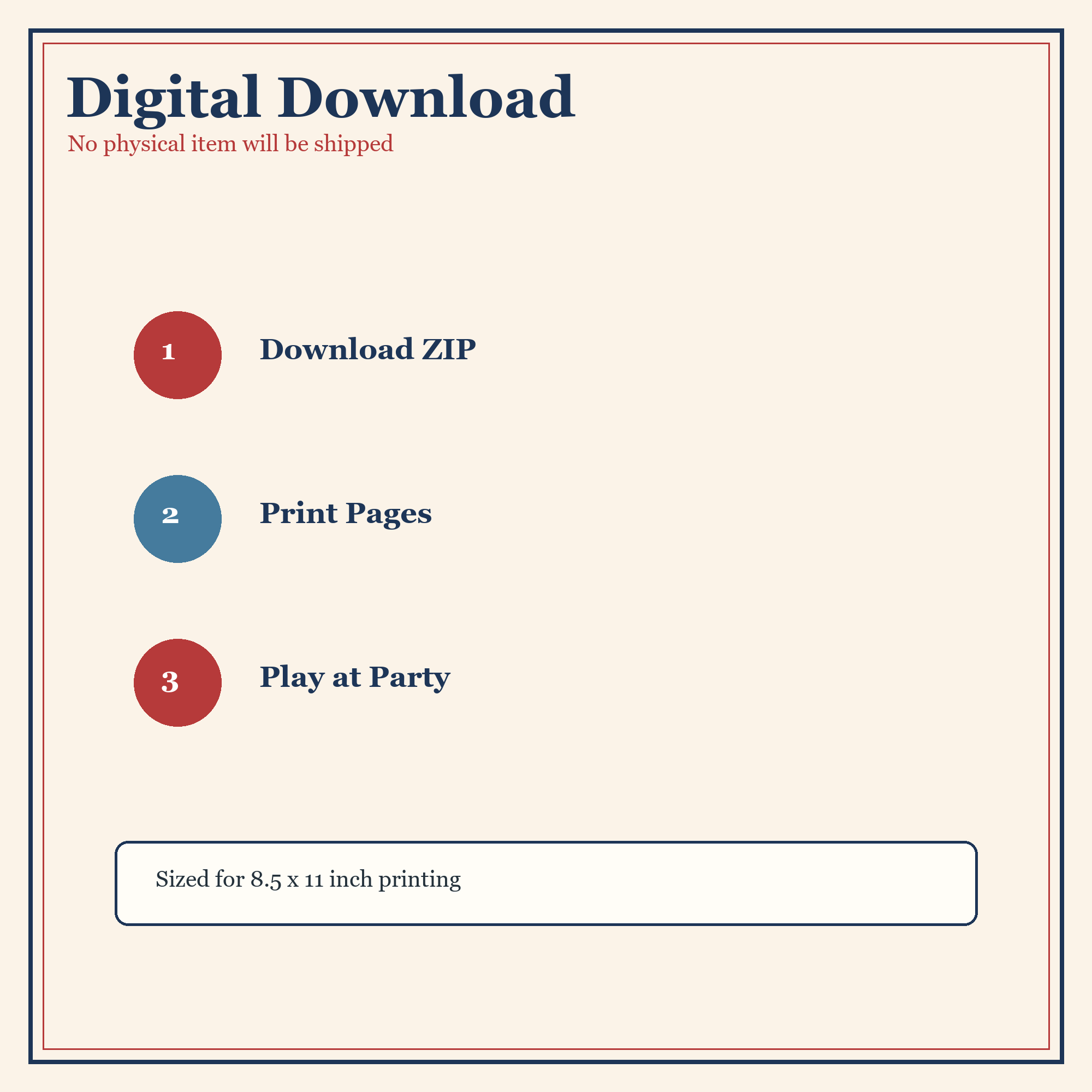 Digital download instructions for printable party games